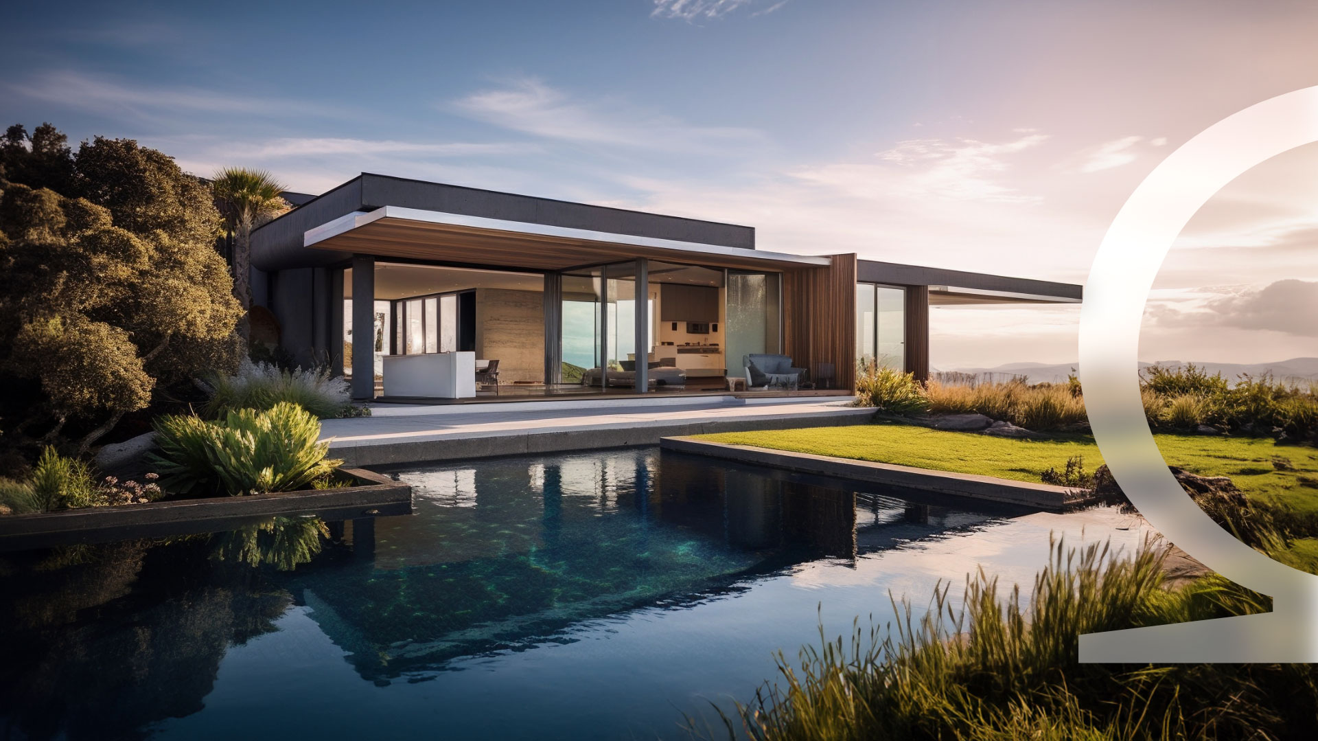 White house with big sliding doors and windows